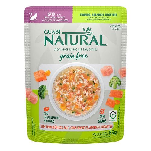 Ração Úmida Guabi Natural Grain Free Frango, Salmão e Vegetais para Gatos - 85 g