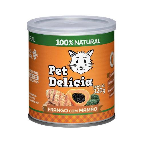 Ração Úmida Pet Delícia Natural Frango com Mamão Saúde Intestinal - 320 g