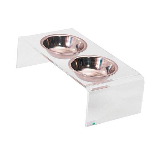 Comedouro e Bebedouro Duplo Acrílico Inox para Cães - Tam. P