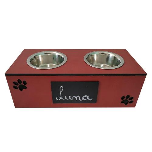 Comedouro Lousa Duplo Vermelho para Cães e Gatos - Tam. G