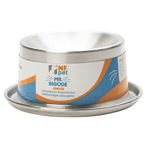 Comedouro Ergonômico NF Pet Mr. Bigode Júnior Antiformigas Prata para Gatos - 140 mL