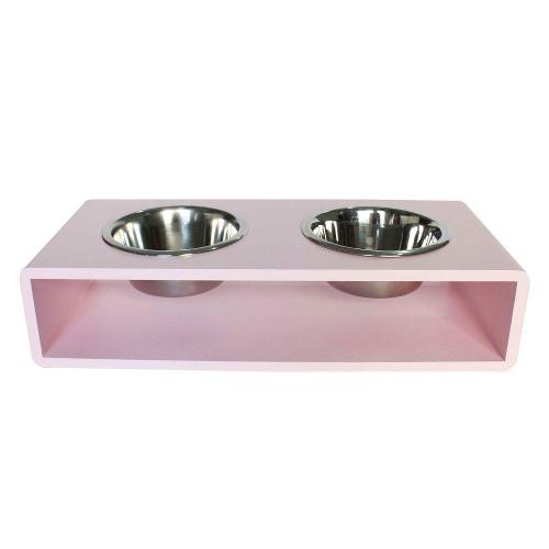 Comedouro Modern Duplo Rosa para Cães e Gatos - Tam. M