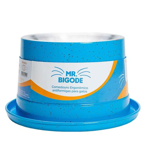 Comedouro Ergonômico NF Pet Mr. Bigode Antiformigas Azul para Gatos - 250 mL