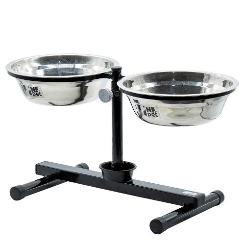 Comedouro NF Pet Duplo Antiformiga Alumínio - 1,8 Litros