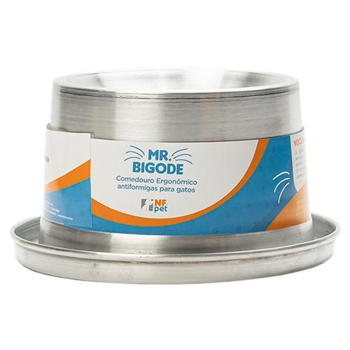 Comedouro Ergonômico NF Pet Mr. Bigode Antiformigas Prata para Gatos - 250 mL