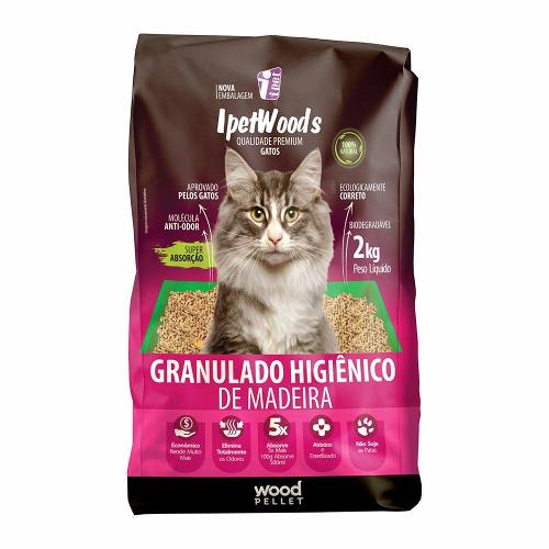 Granulado Ipet Woods de Madeira para Gatos - 2 Kg