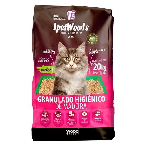 Granulado Ipet Woods de Madeira para Gatos - 20 Kg