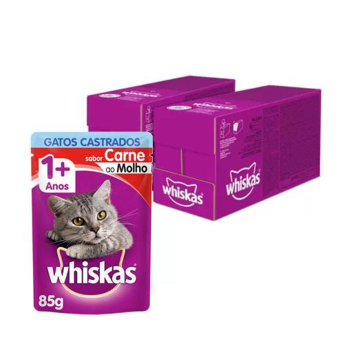 Kit Ração Úmida Whiskas Sachê Carne ao Molho para Gatos Adultos Castrados - 40 Unidades