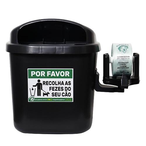 Lixeira Pipicão Suporte com Saquinhos Higiênicos Cata Caca Preto - 40 Litros