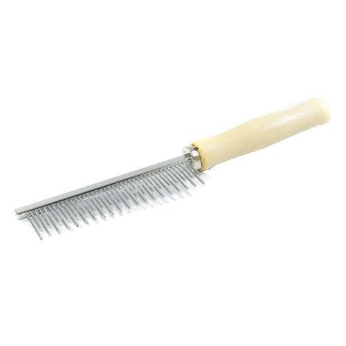 Pente em Aço The Pets Brasil com 20/20 Dentes Longo/Curto e Cabo de Madeira - Tam. Único