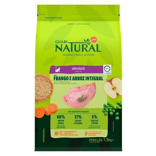 Ração Guabi Natural Frango e Arroz Integral para Gatos Adultos - 1,5 Kg