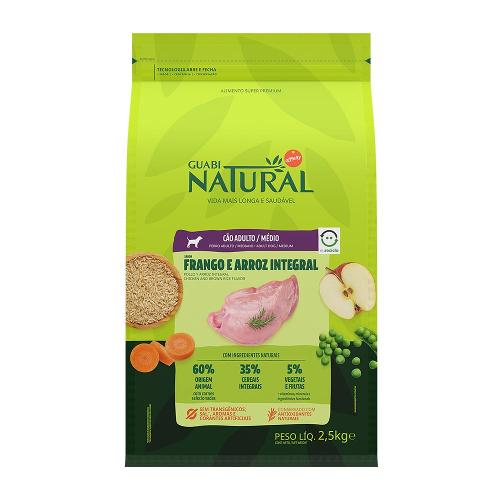 Ração Guabi Natural Frango e Arroz Integral para Cães Adultos Raças Média - 2,5 Kg