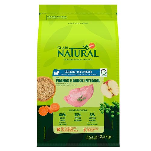 Ração Guabi Natural Frango e Arroz Integral para Cães Adultos Raças Mini e Pequena - 2,5 Kg