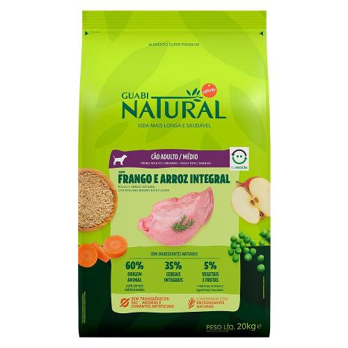 Ração Guabi Natural Frango e Arroz Integral para Cães Adultos Raças Média - 20 Kg