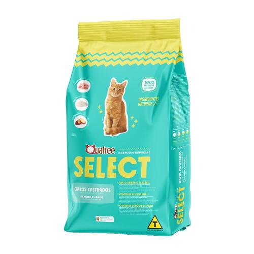 Ração Quatree Select Frango Arroz Gatos Castrados - 10,1 Kg