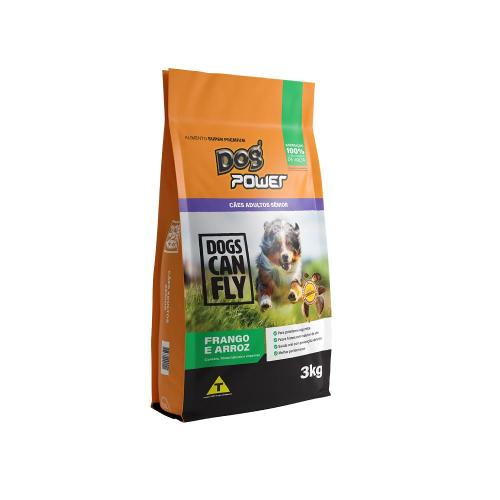 Ração Seca Dog Power Dogs Can Fly Frango e Arroz para Cães Adultos Sênior - 3 Kg
