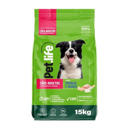 Ração Seca Pet.life Frango e Arroz para Cães Adultos Porte Médio e Grande - 15 Kg