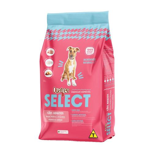 Ração Seca Quatree Select Frango e Arroz Cães Adultos Raças Médias e Grandes - 15 Kg
