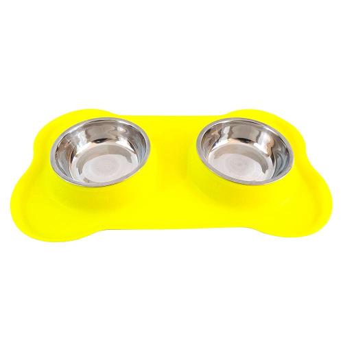 Tigela Dupla de Inox com Base de Silicone Amarelo - Tam. P