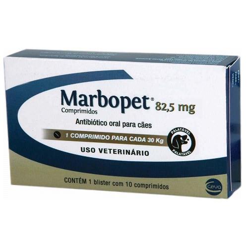 Antibiótico Ceva MarboPet 82,5 mg de 1 Comprimido pra cada 30 Kg - 10 Comprimidos