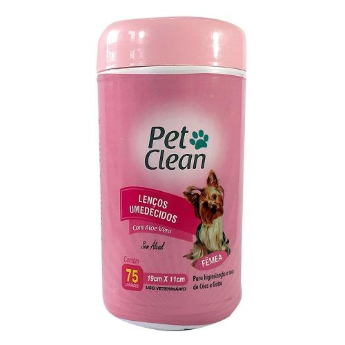 Lenços Umedecidos Fêmea Pet Clean para Cães e Gatos - 75 Unidades