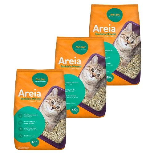 Areia Sanitária Meau Grãos Médios para Gatos - 4 Kg - KIT