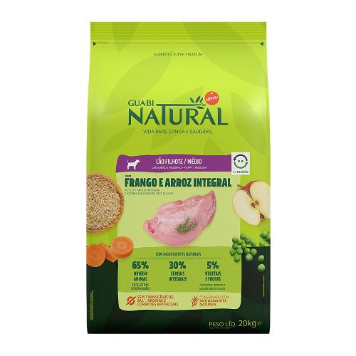 Ração Guabi Natural Frango e Arroz Integral para Cães Filhotes Raças Média - 20 Kg