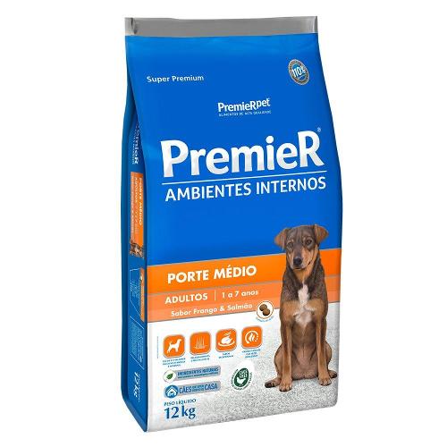 Ração Premier Pet Ambientes Internos Frango e Salmão para Cães Adultos Médio Porte - 12 Kg