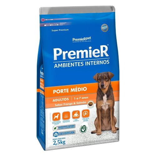 Ração Premier Pet Ambientes Internos Frango e Salmão para Cães Adultos Médio Porte - 2,5 Kg