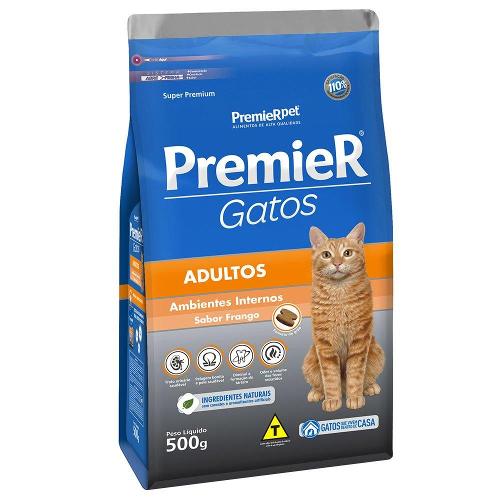 Ração Premier Ambientes Internos Frango Gatos Adultos- 500 g