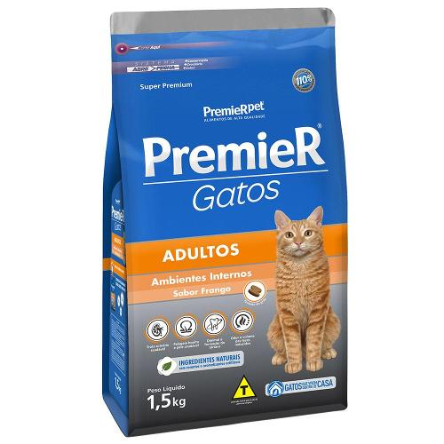 Ração Premier Pet Gatos Ambientes Internos Adultos Frango - 1,5 Kg