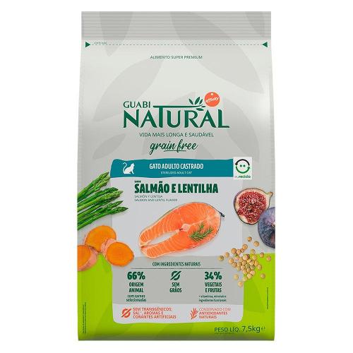 Ração Guabi Natural Grain Free Salmão e Lentilha para Gatos Castrados - 7,5 Kg