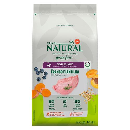 Ração Guabi Natural Grain Free Frango e Lentilha para Cães Adultos Raças Médias - 12 Kg