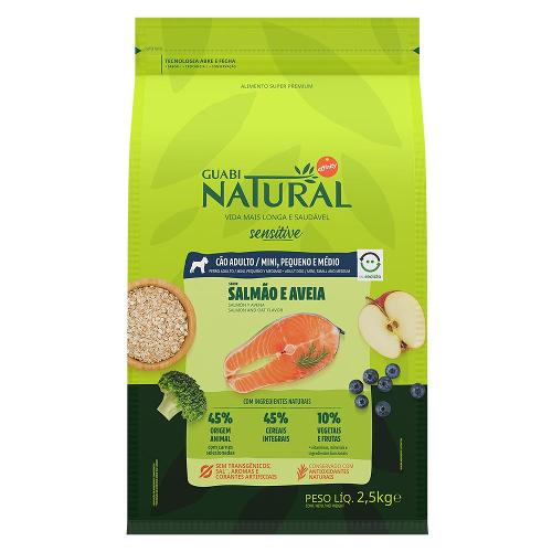 Ração Guabi Natural Sensitive Salmão e Aveia Cães Adultos Raças Mini, Pequeno e Médio - 2,5 Kg