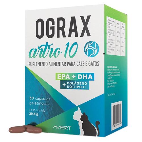 Suplemento Alimentar Avert Ograx Artro 10 para Cães e Gatos - 30 Cápsulas