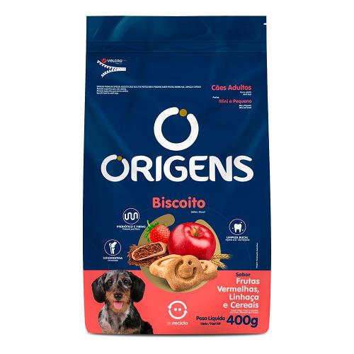 Biscoito Origens para Cães Adultos Porte Mini e Pequeno Sabor Cereais e Frutas Vermelhas - 400g