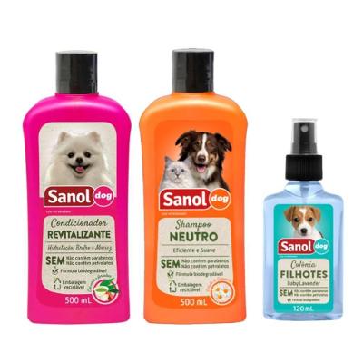 Kit Sanol Dog Shampoo, Condicionador e Colônia para Cães e Gatos - Kit