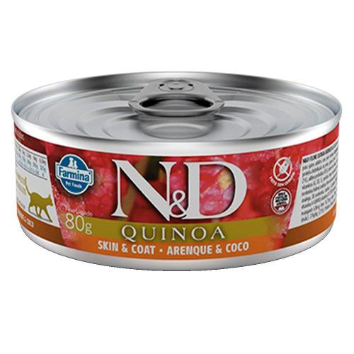 Ração Úmida Lata Farmina N&D Quinoa Skin & Coat Arenque & Coco para Gatos Adultos - 80 g