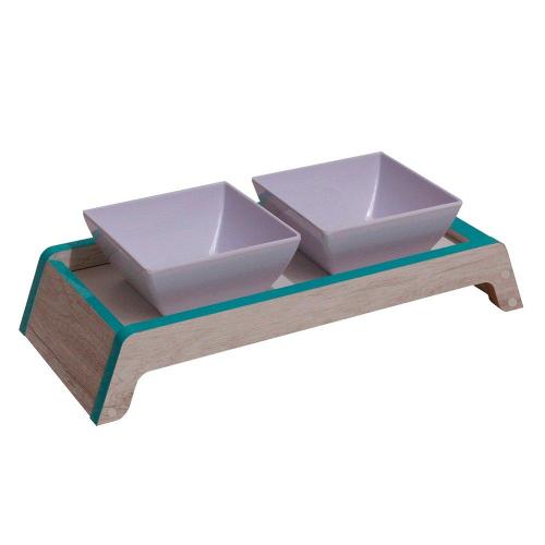 Comedouro Duplo Elevado Aquamarine para Cães e Gatos - Tam. Único