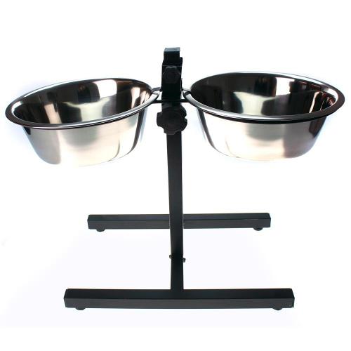 Comedouro Duplo de Inox Ajustável em Altura Chalesco - Tam. Único