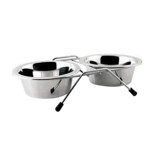 Comedouro e Bebedouro Duplo em Inox com Suporte - Tam. 03