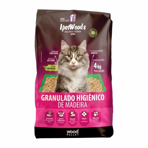 Granulado Ipet Woods de Madeira para Gatos  - 4 Kg