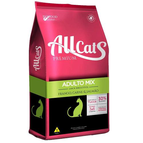 Ração Allcats Adulto Mix Frango, Carne e Salmão - 10,1 Kg