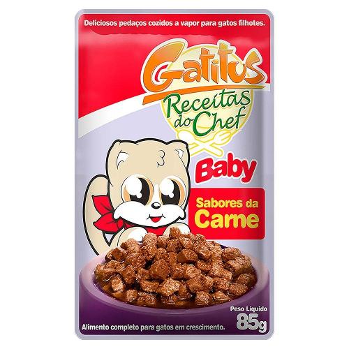 Ração Úmida Gatitus Sachê Receitas do Chef Baby Sabores da Carne - 85 g