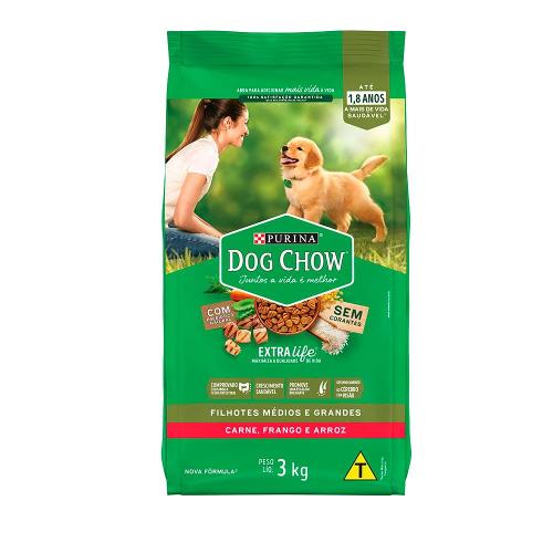 Ração Seca Nestlé Purina Dog Chow Extra Life Carne, Frango e Arroz Cães Filhotes Todas as Raças