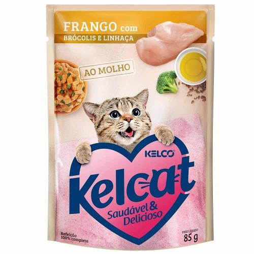 Ração Úmida Kelcat Sachê Frango, Brócolis e Linhaça - 85 g