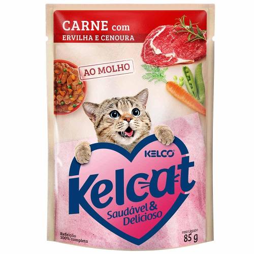 Ração Úmida Kelcat Sachê Carne, Ervilha e Cenoura - 85 g