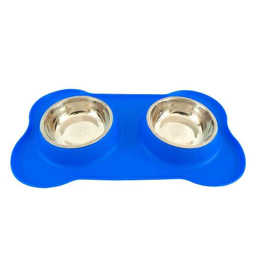 Tigela Dupla de Inox com Base de Silicone Azul - Tam. G