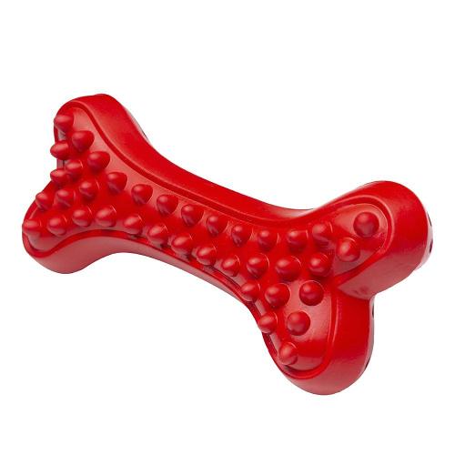 Brinquedo Osso com Relevo Vermelho Sabor Churrasco para Cães - Tam. Único