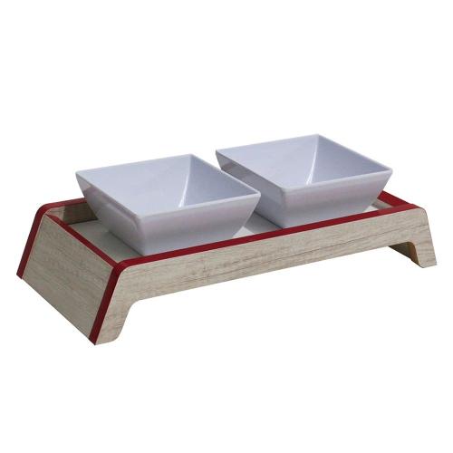 Comedouro Duplo Elevado Vermelho para Cães e Gatos - Tam. Único